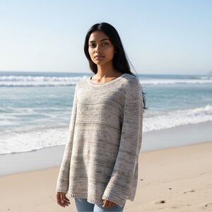 Style & Co Textured-Stripe Pullover Sweater, Confetti Combo, M